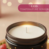 Thumbnail for Close-up of heat-activated LED temperature sensor inside the Vanilla & Strawberry light-up scented candle in a black jar, available at Shopeezy.