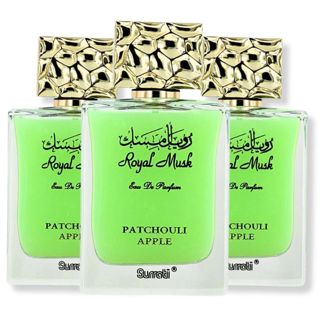 Royal Musk Patchouli Apple perfume pack of 3 by Surrati, luxury unisex Arabian eau de parfum with fresh green apple and patchouli scent - Shopeezy