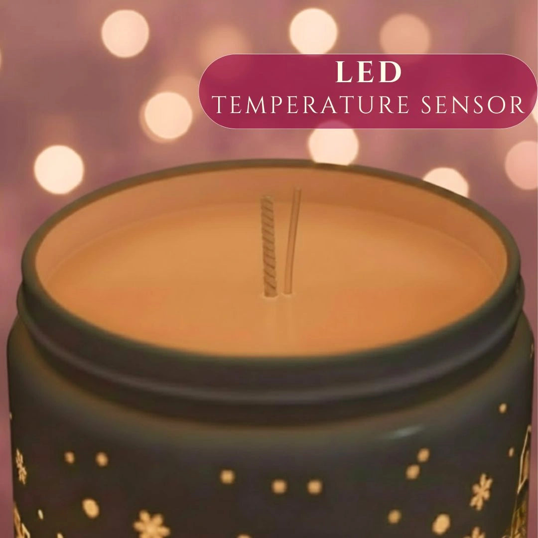 Close-up of heat-activated LED temperature sensor inside the Vanilla & Strawberry light-up scented candle, available at Shopeezy.