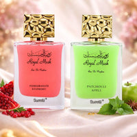 Thumbnail for Royal Musk luxury perfume gift set with Pomegranate Raspberry and Patchouli Apple scents, elegant fragrance bundle - Shopeezy