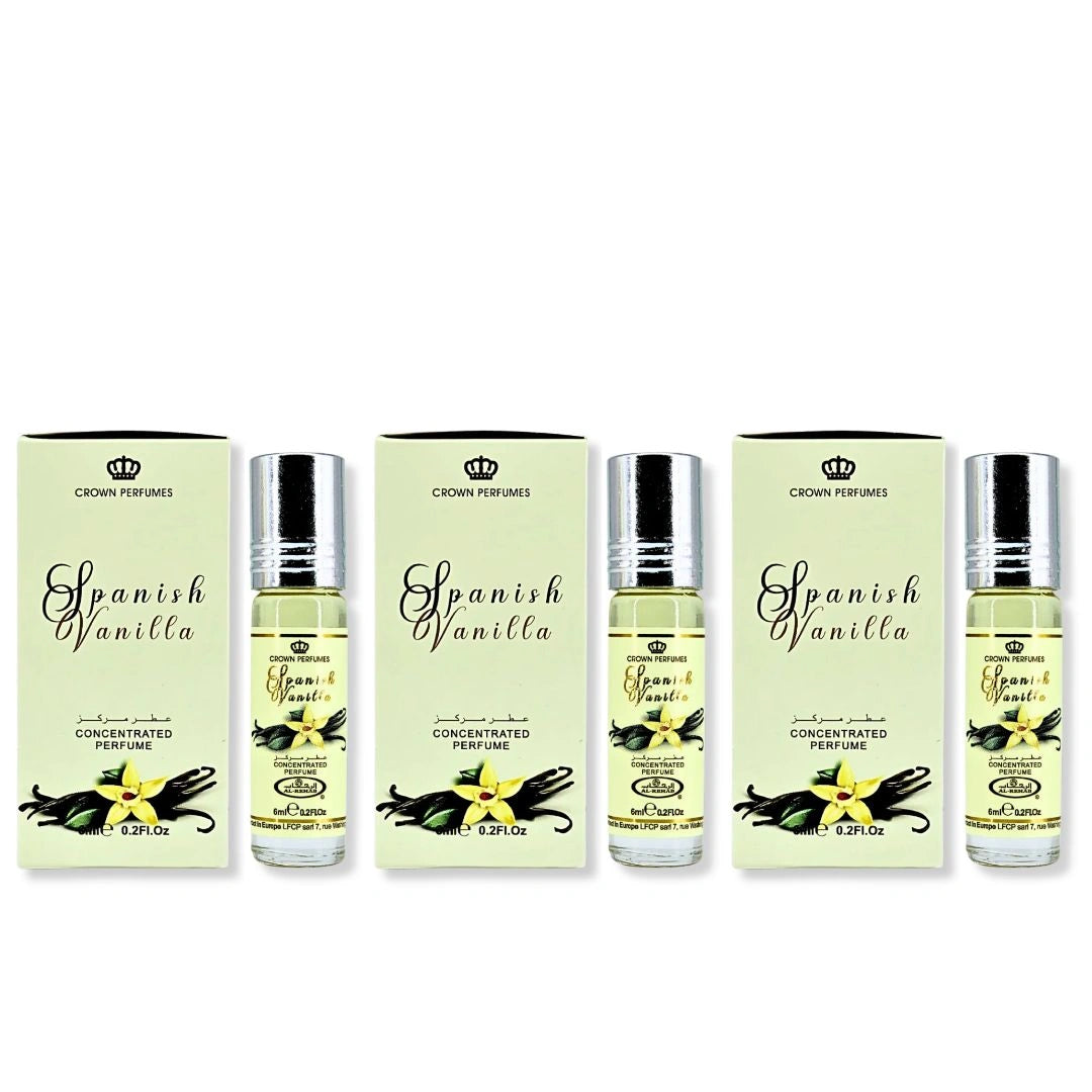 Al Rehab Spanish Vanilla Perfume Oil 6ML (3-Pack) - Bottle with Box