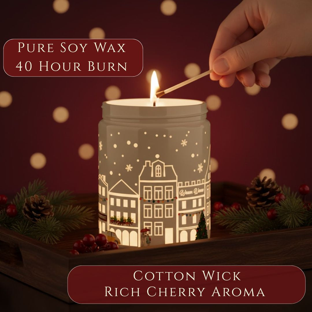 Maison De Flamme Black Cherry Light-Up Scented Candle – Dual LED Glow + Flame | Smoke-Out Collection (White Jar, 200g / 7oz)