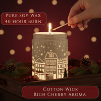 Thumbnail for Maison De Flamme Black Cherry Light-Up Scented Candle – Dual LED Glow + Flame | Smoke-Out Collection (White Jar, 200g / 7oz)
