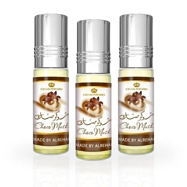 Al Rehab Choco Musk 6ml Roll-On Perfume Oil – Pack of 3 | Sweet Chocolate & Vanilla Musk Attar | Long-Lasting Alcohol-Free Unisex Fragrance