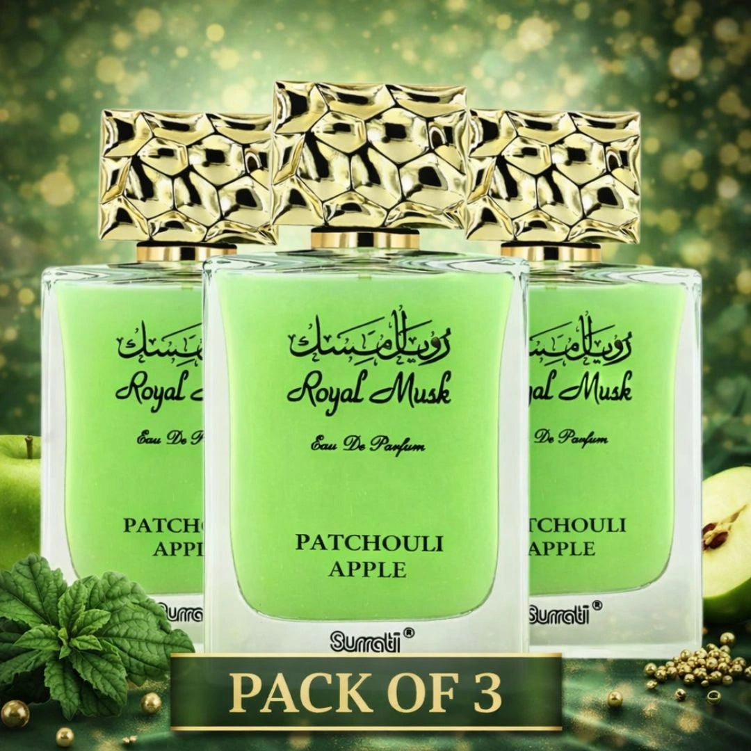 Royal Musk Patchouli Apple eau de parfum pack of 3 by Surrati, premium Arabian unisex perfume bundle - Shopeezy