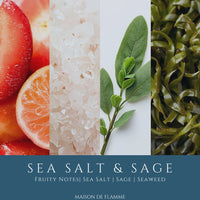 Thumbnail for Sea Salt & Sage fragrance notes image featuring grapefruit, sea salt crystals, sage, and seaweed.
