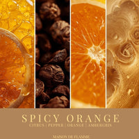Thumbnail for Maison De Flamme Spicy Orange candle with close-up slices of orange and spices — citrus and spice fragrance notes.