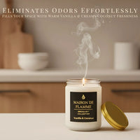 Thumbnail for Lifestyle scene of the Maison De Flamme Vanilla & Coconut candle on a kitchen counter, showing odor-eliminating fresh aroma.