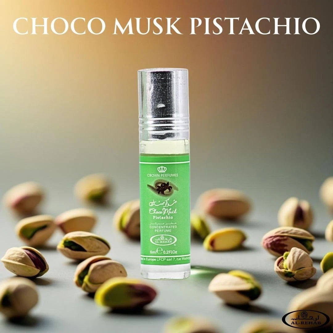Al Rehab Choco Musk Pistachio 6ml Roll-On Perfume Oil | Nutty Vanilla Dessert Scent | Alcohol-Free Unisex Gourmand Perfume Oil
